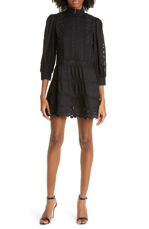 Alice + Olivia Clark Lace & Pintuck Detail Cotton Dress in Black