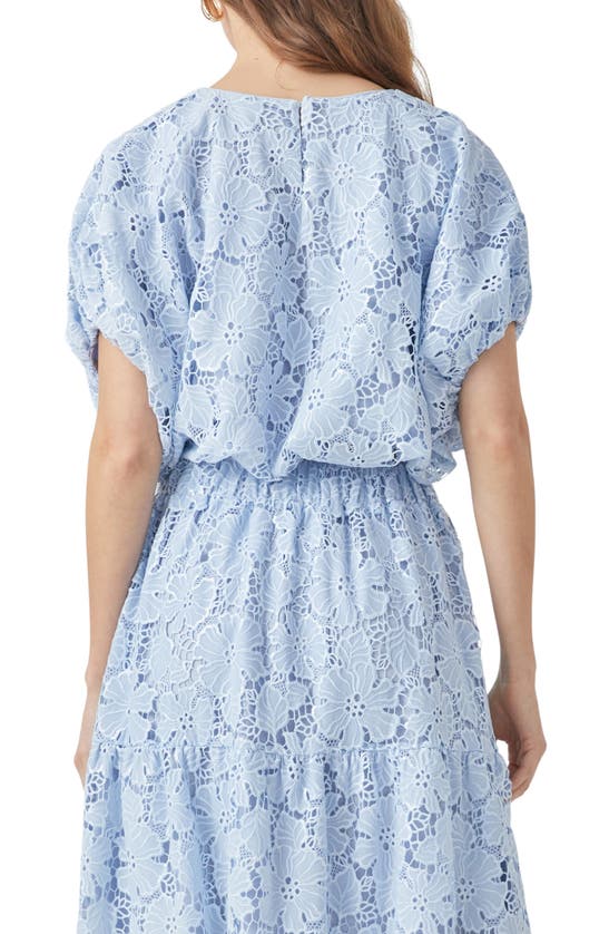 Shop Endless Rose Sequin Lace Voluminous Crop Top In Powder Blue
