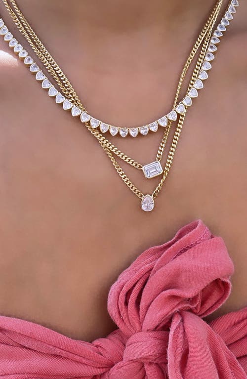 Shymi Fancy Bezel Pendant Necklace In Gold/white/pear Cut