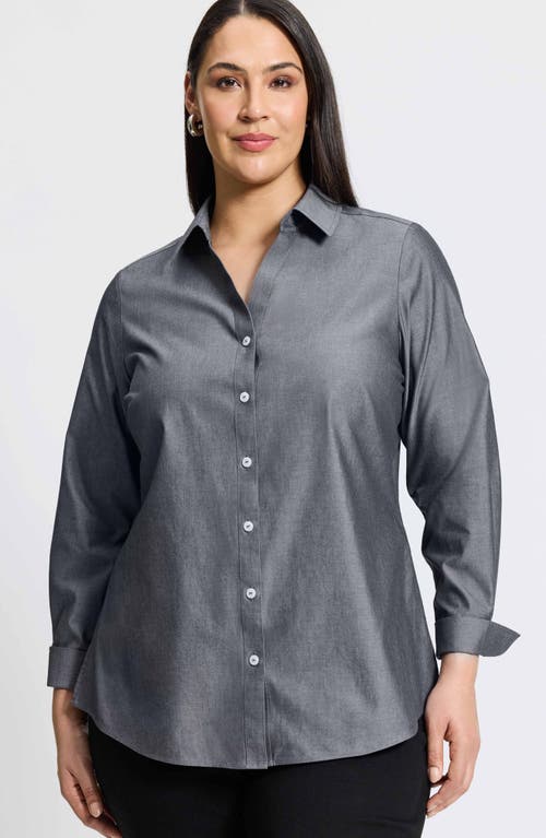 Shop Foxcroft Mary Cotton Button-up Shirt In Charcoal