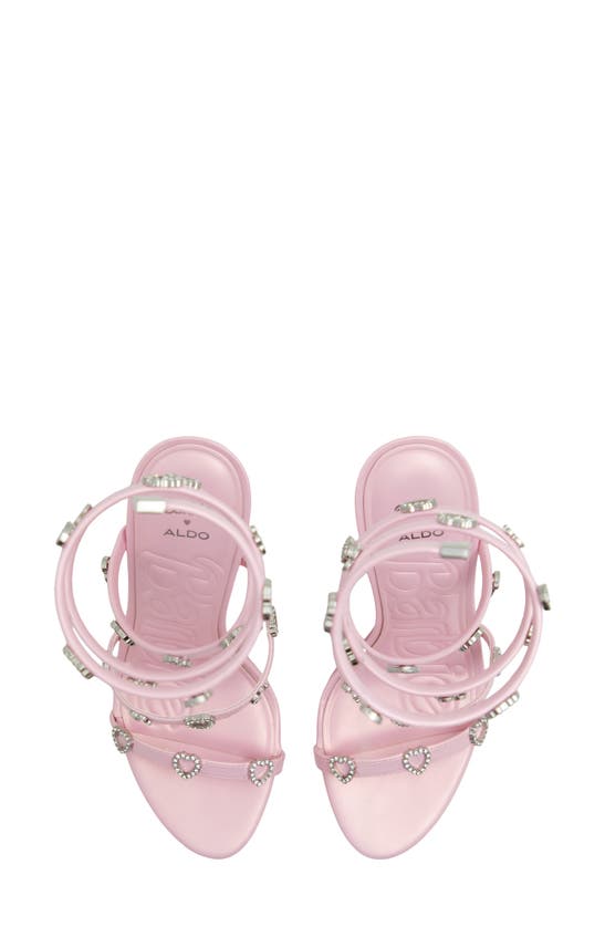 Shop Aldo X Barbie Runway Wraparound Ankle Strap Sandal In Metallic Light Pink