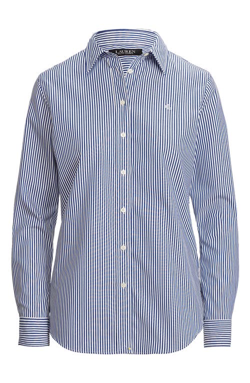 Ralph Lauren Lauren  Stripe Easy Care Cotton Shirt In Blue/white