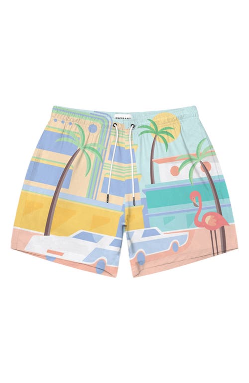 MAVRANS Flamingo Swim Trunks in Blue Multi 