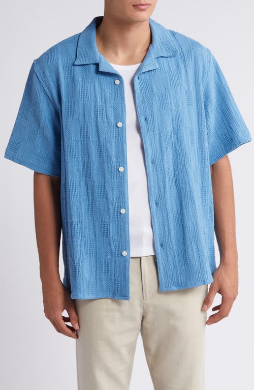 Didcot Relaxed Fit Patchwork Cotton Camp Shirt in Blue