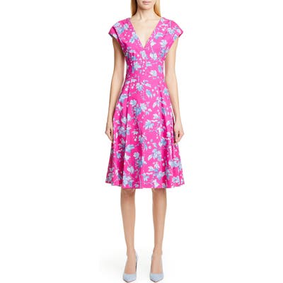 Carolina Herrera Leaf Print Stretch Cotton Dress, Pink