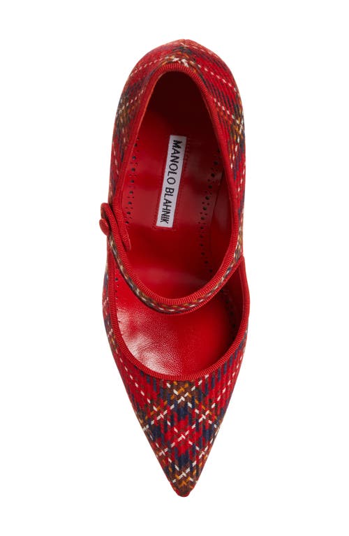 Shop Manolo Blahnik Campari Plaid Wool Pointed Toe Mary Jane Pump In Red Tartan