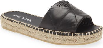 Quilted Leather Platform Sandals in Black - Prada