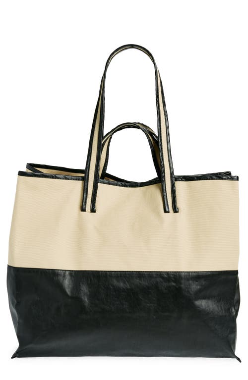 Large Coated Canvas Tote in Beige/Black