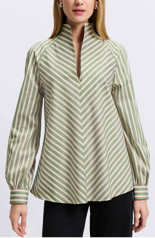 Shop Foxcroft Daphne Stripe Stretch Cotton Blend Button-up Shirt In Olive/neutral