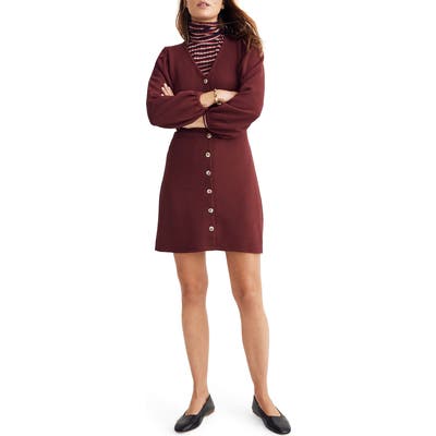 Madewell Texture & Thread Crepe Balloon Sleeve Dress, Burgundy