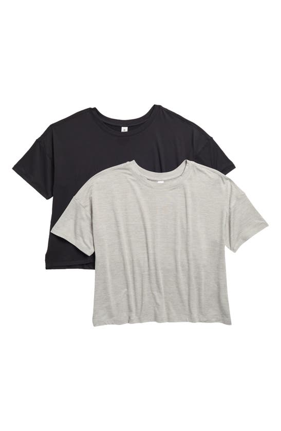 Shop 90 Degree By Reflex 2-pack Deluxe Cropped T-shirts In Heather Grey/black
