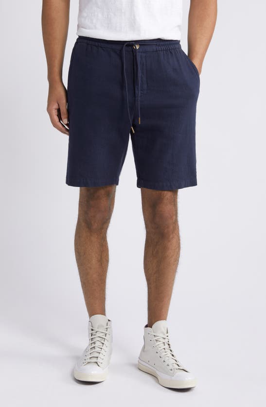 Shop Rails Archer Flat Front Cotton & Linen Shorts In Deep Meridian