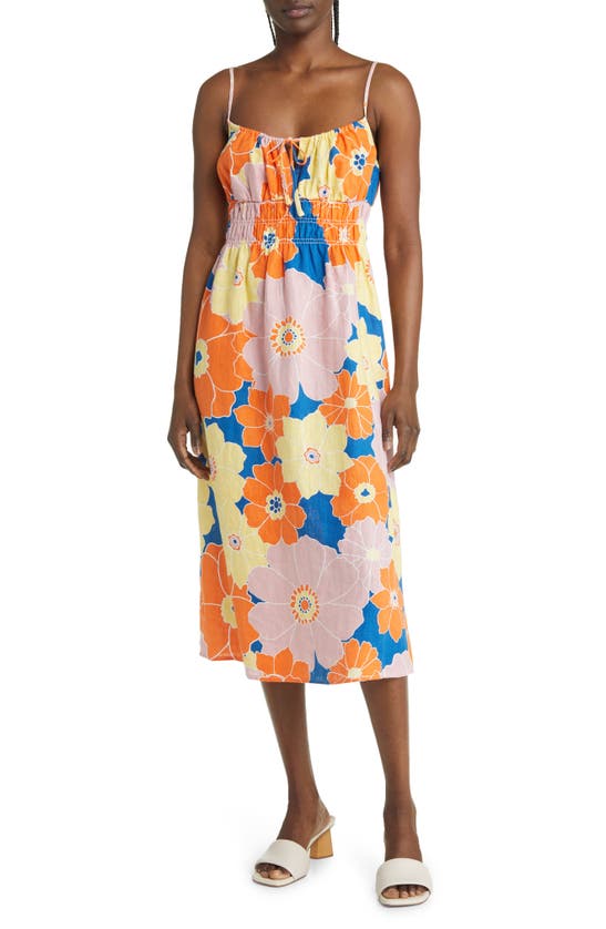 RAILS OCTAVIA FLORAL SMOCKED WAIST LINEN SUNDRESS