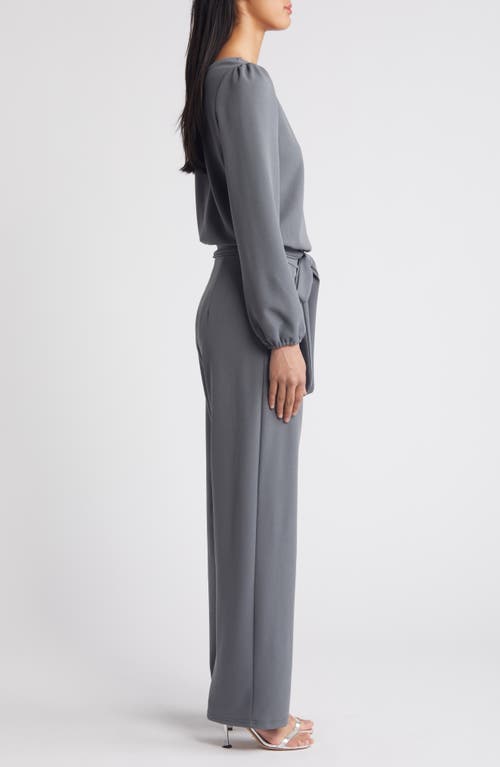 Nikki Lund Laurie Long Sleeve Tie Waist Jumpsuit In Grey