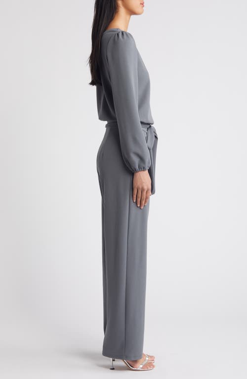 Shop Nikki Lund Laurie Long Sleeve Tie Waist Jumpsuit In Grey