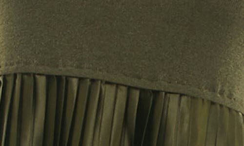 Nina Leonard Long Sleeve Mixed Media Dress In Dark Olive Lurex