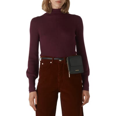 Whistles Ribbed Merino Wool Roll Neck Sweater, Burgundy