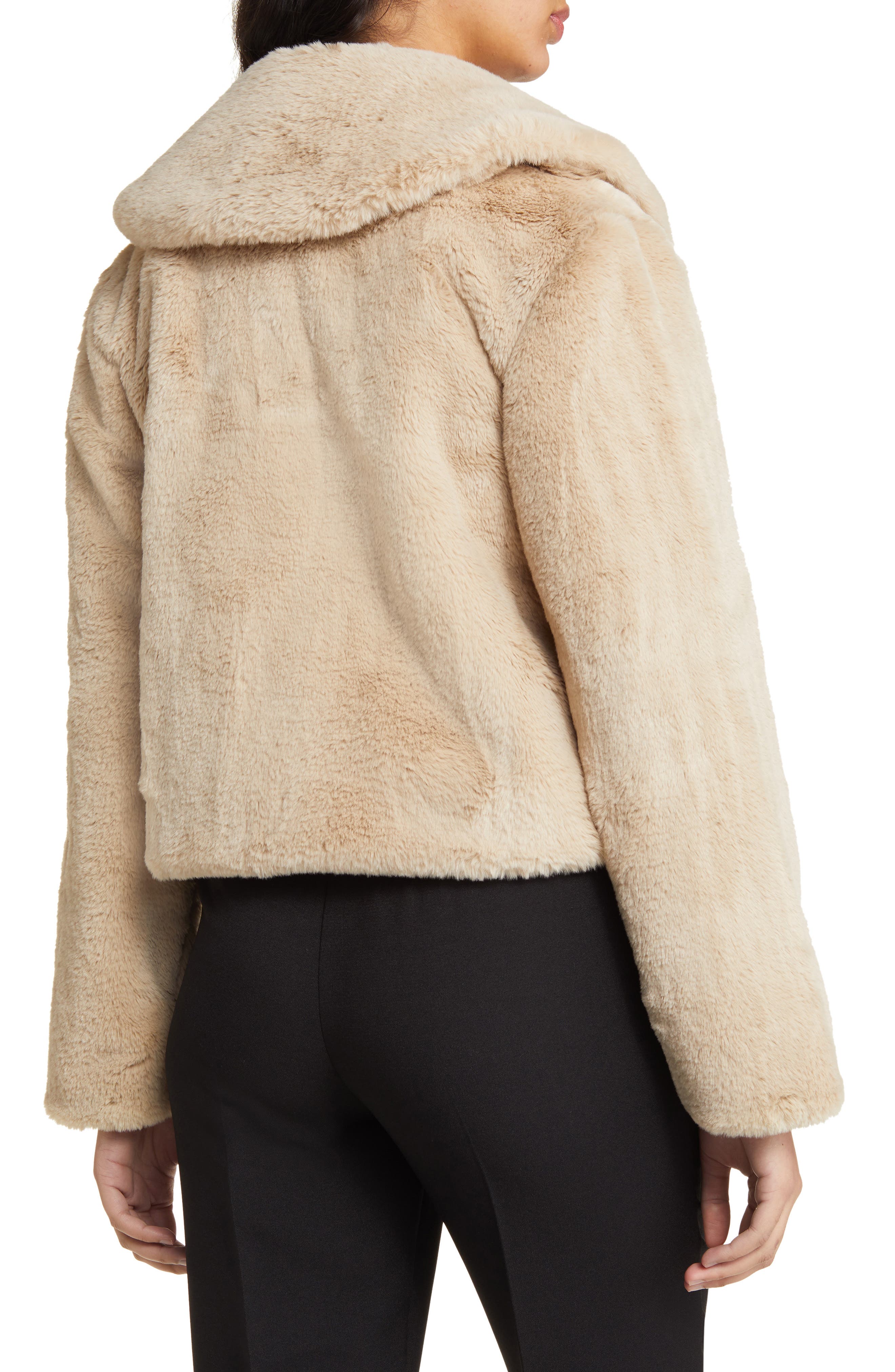 Open Front Hooded Faux Fur Outwear with Pockets