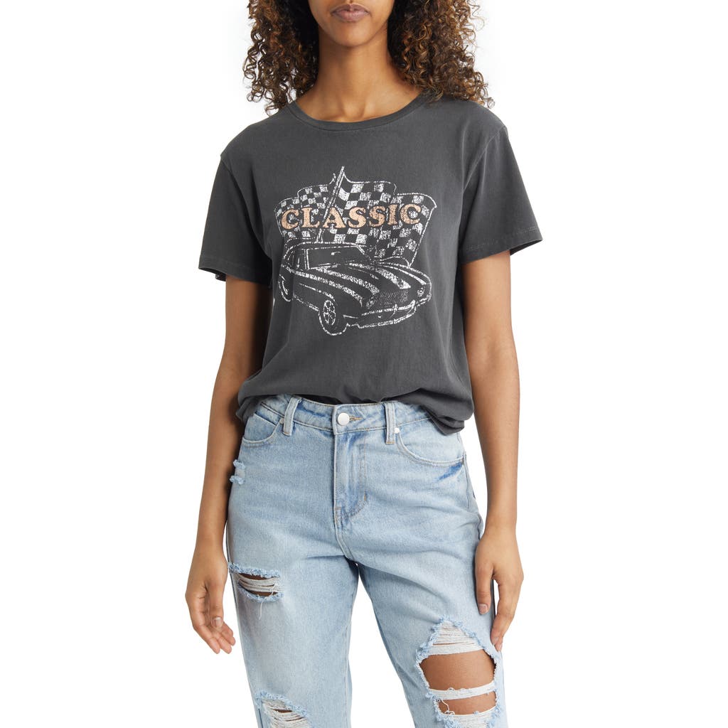 Golden Hour Classic Race Flags Cotton Graphic T-shirt In Washed Black