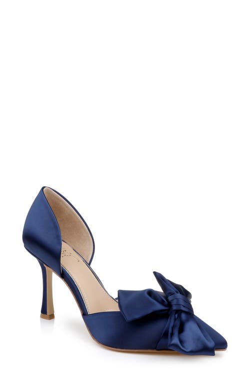 Jewel Badgley Mischka Women's Sidney Slip On Evening Bow Pumps In Navy Satin