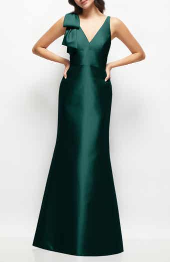 Alfred Sung Bow Strap Satin Twill Trumpet Gown Nordstrom