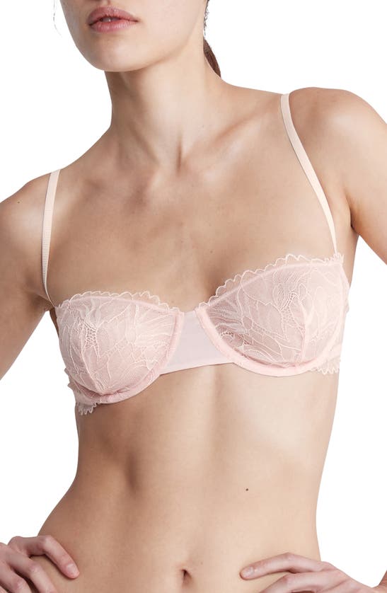 Shop Calvin Klein Floral Lace Underwire Unlined Balconette Bra In Nymph