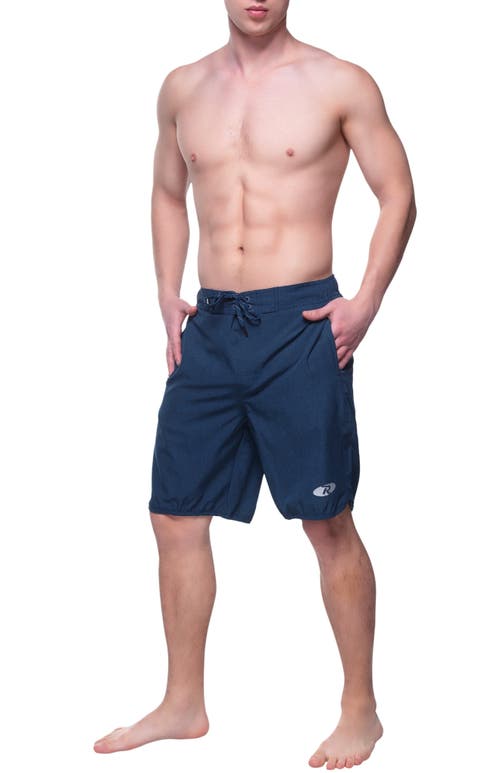 Rokka&rolla Quick-dry Stretch Swim Trunks With Adjustable Waistband In Navy