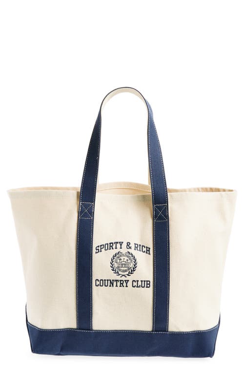 Sporty And Rich Sporty & Rich Varsity Crest Embroidered Cotton Tote In Blue