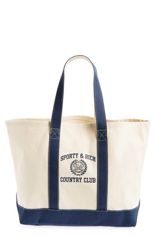 Shop Sporty And Rich Sporty & Rich Varsity Crest Embroidered Cotton Tote In Natural