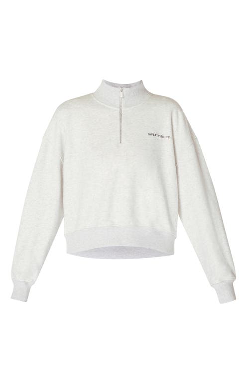 Sweaty Betty Revive Cotton Blend Half Zip Sweatshirt In Ice Grey Marl