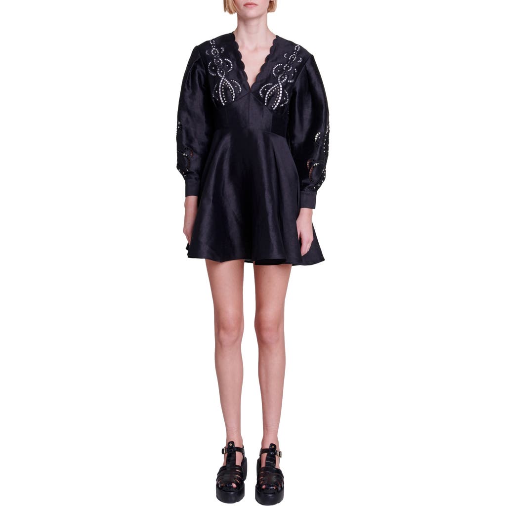 Maje Riclint Long Sleeve Fit & Flare Minidress In Black