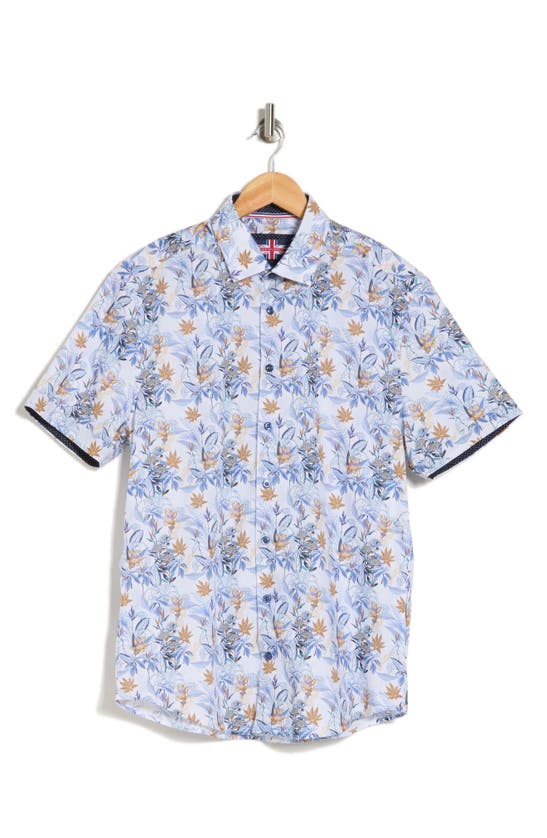 Shop Soul Of London Stretch Short Sleeve Button-up Shirt In Blue