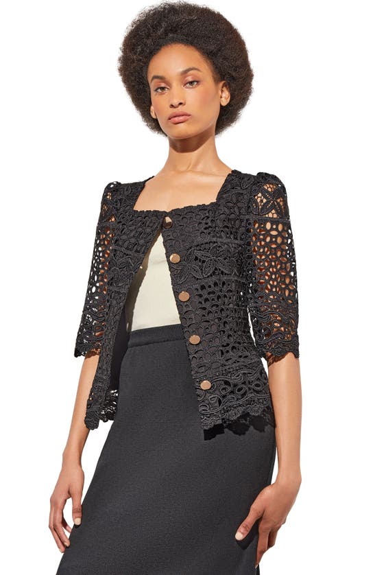 Shop Ming Wang Guipure Lace Belted Jacket In Black