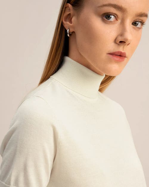 Lilysilk High Neck Short Sleeves Silk Knitted Sweater In White