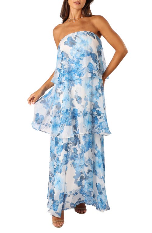 Petal & Pup Bloom Tiered Strapless Dress Blue White Floral at Nordstrom,