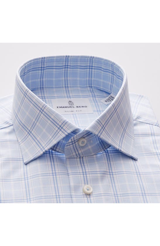 Shop Emanuel Berg Prince Of Wales Check Cotton Twill Button-up Shirt In Light Pastel Blue