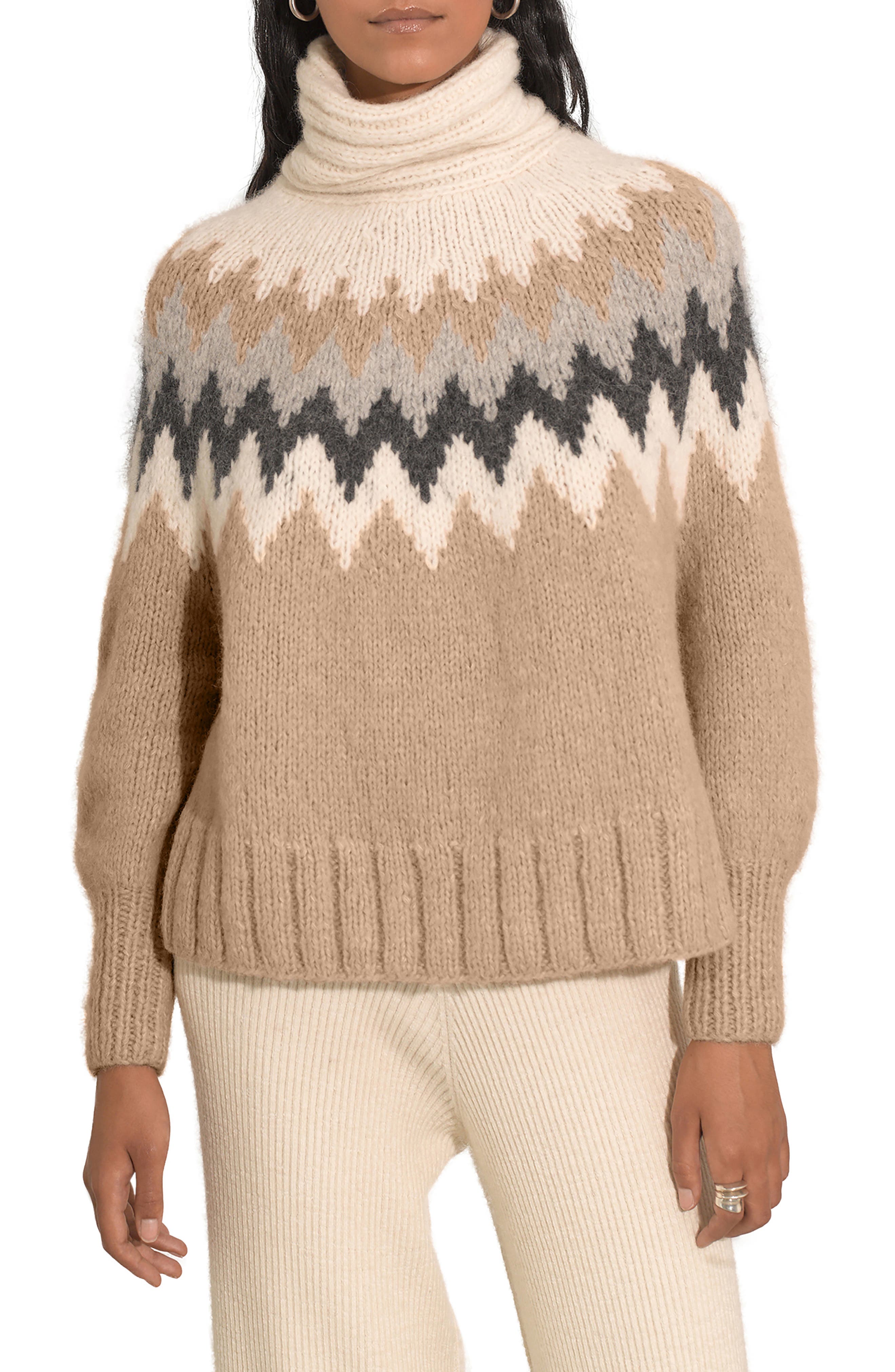 Eleven Six Magnea Turtleneck Sweater in Camel/Ivory/Grey/Graphite at Nordstrom