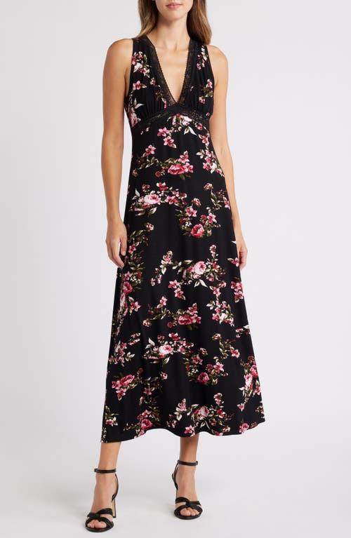 Loveappella Lace Inset Sleeveless Dress in Black Rose 