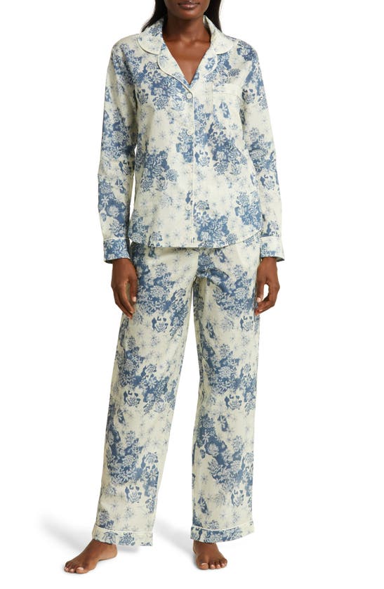 Desmond & Dempsey Long Sleeve Cotton Pajamas In Blue