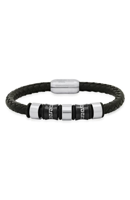 Shop Hmy Jewelry Mens' Two-tone Braided Leather Bracelet In Silver/black