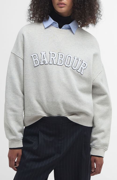 Shop Barbour Silverdale Bouclé Logo Cotton Graphic Sweatshirt In Cloud Marl