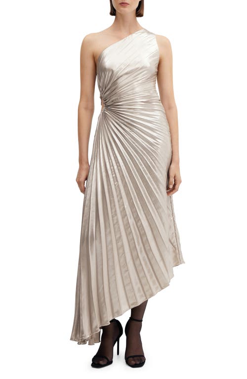 MANGO Asymmetric Cutout Pleated Satin Dress Silver at Nordstrom,
