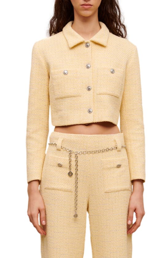 Maje Villo Crop Tweed Jacket In Pale Yellow | ModeSens