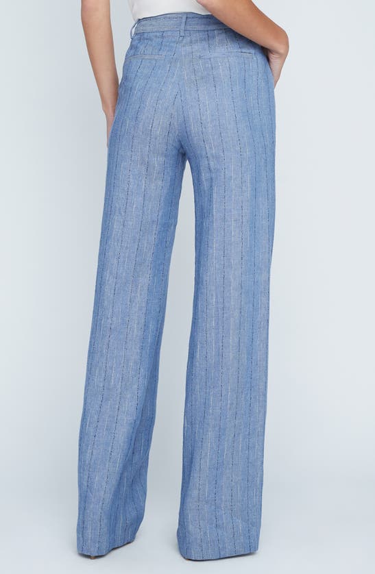 Shop L Agence Livvy Pinstripe Straight Leg Trousers In Slate Blue Pinstripe