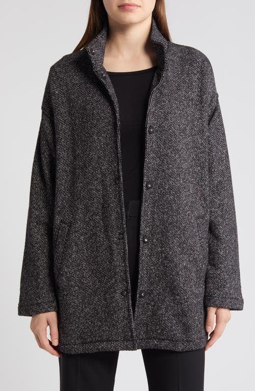 Eileen Fisher Snap Front Organic Cotton Jacket In Black/white