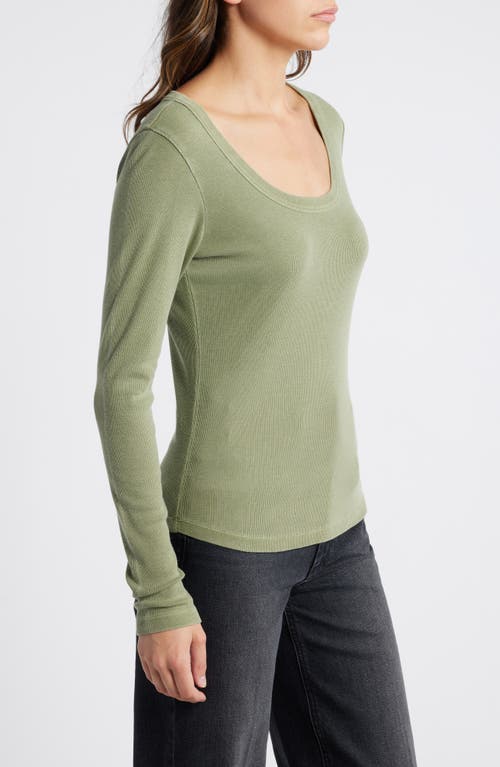 Shop Treasure & Bond Scoop Neck Long Sleeve Cotton & Modal T-shirt In Olive Acorn