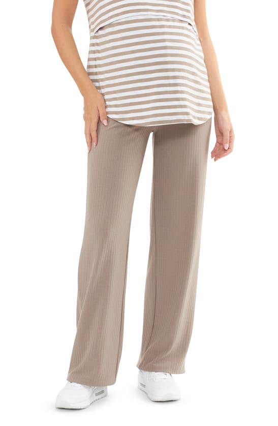 Shop Ripe Maternity Cindy Rib Straight Leg Maternity Pants In Taupe