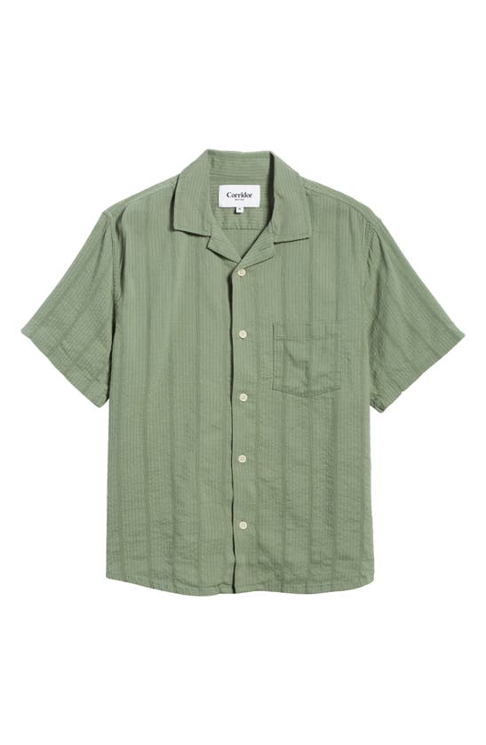 Shop Corridor Striped Seersucker Short Sleeve Button-up Camp Shirt In Green