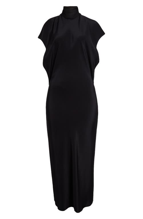 Shop Brandon Maxwell Evie Mock Neck Split Cap Sleeve Midi Dress In Black