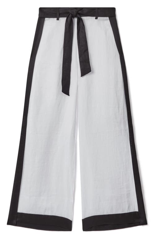 Shop Reiss Harlow Belted Colorblock Linen Cover-up Pants In White/navy